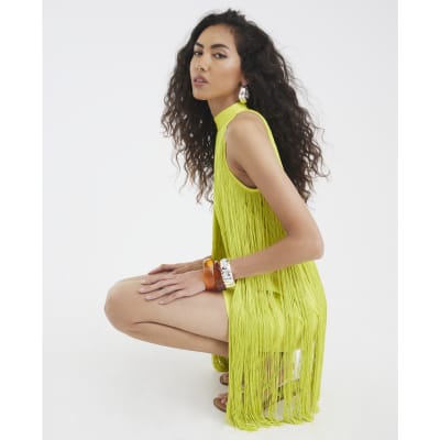 lime green tassel dress Seaweed Fringe Halter Midi Dress in Lime Green – Coconut & Caviar Fashion