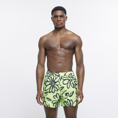 Lime regular fit floral swim shorts