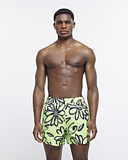 Lime regular fit floral swim shorts