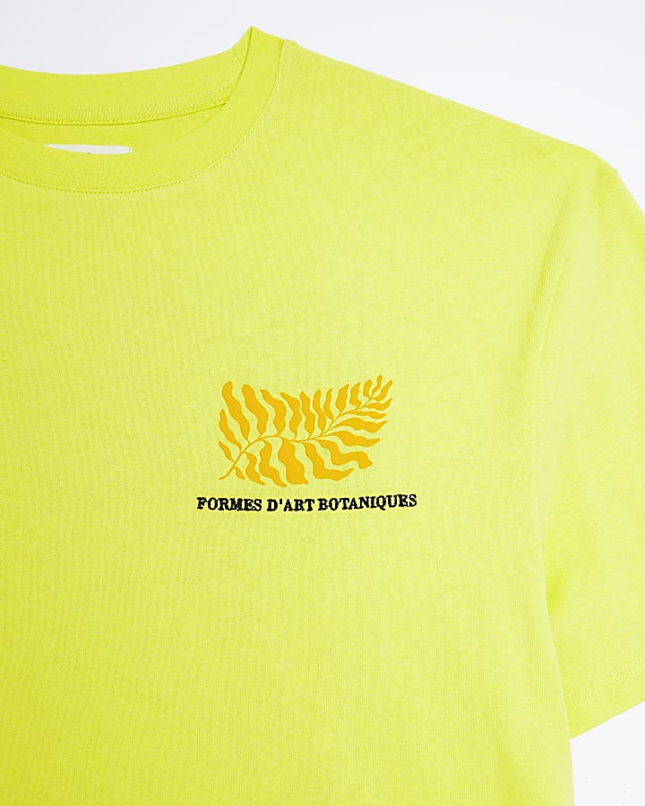 Lime regular fit leaf print t-shirt