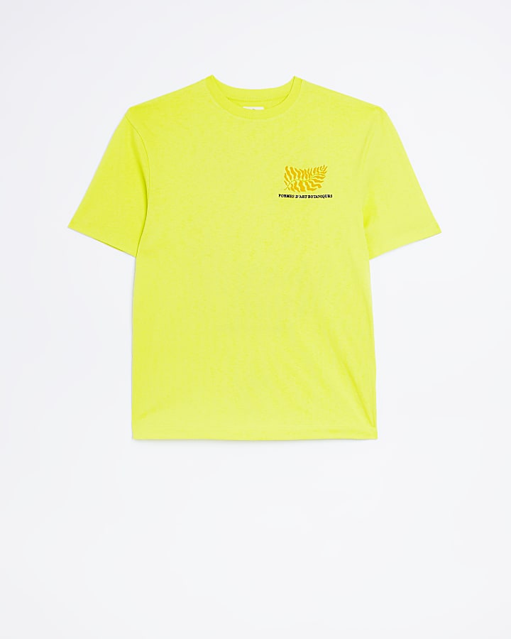 Lime regular fit leaf print t-shirt