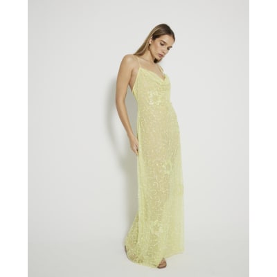 green emerald velvet dress River Island Square Neck Embellished Mini Dress in Lime