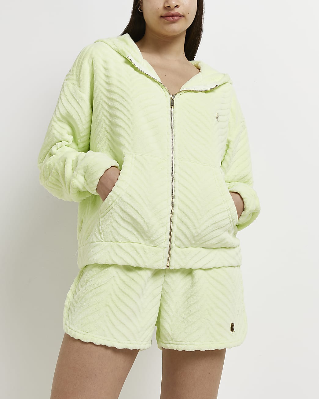 Lime textured zip up hoodie