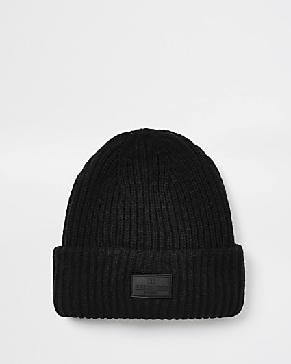 Maison black knitted fisherman beanie hat