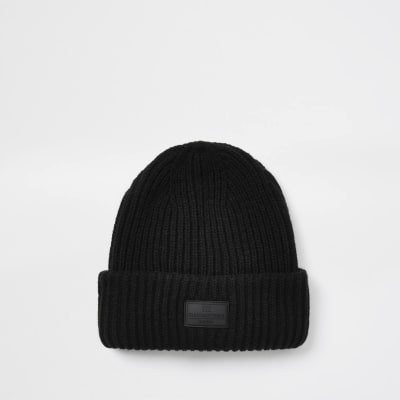 black knit beanie hat