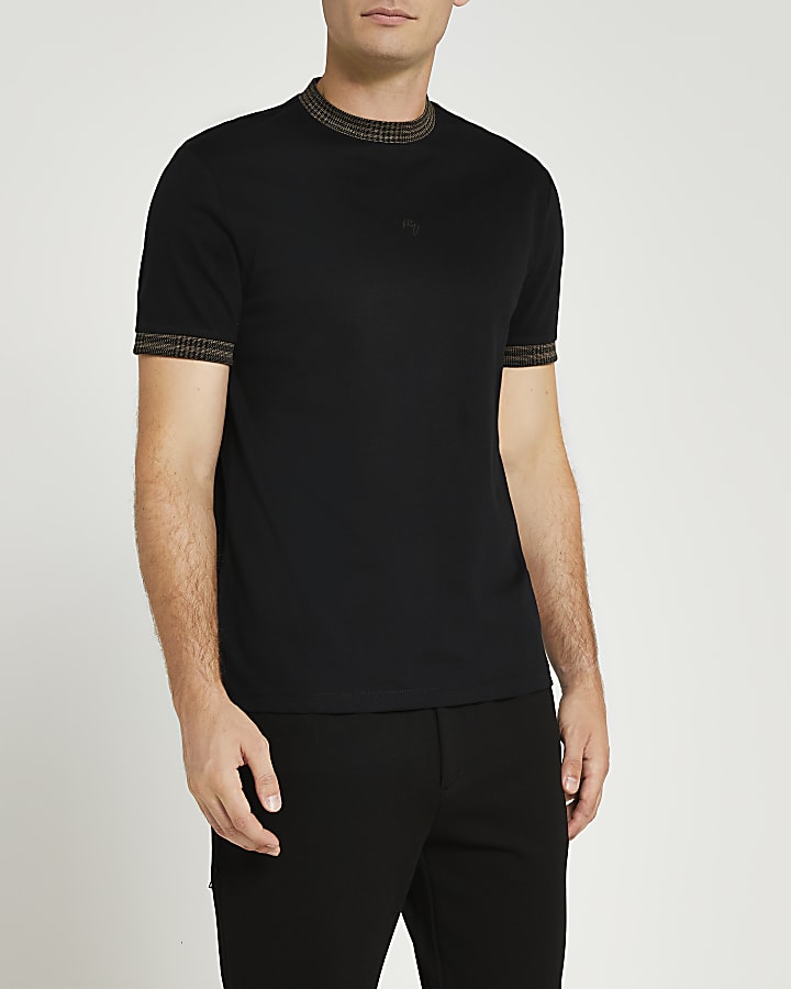 Maison Riviera black slim fit check t-shirt