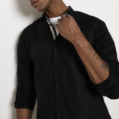 black slim fit oxford shirt