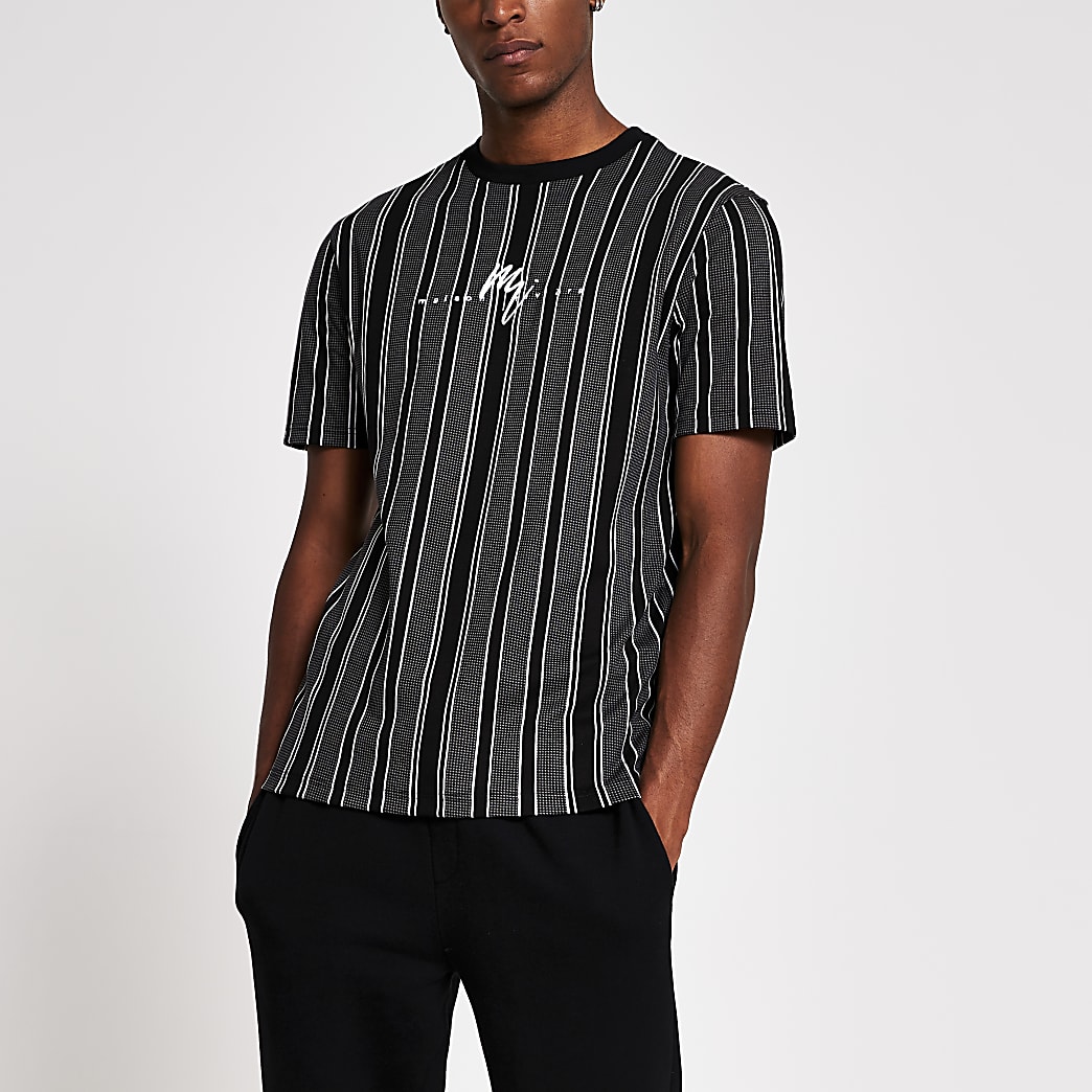 Maison Riviera black stripe slim fit t-shirt | River Island