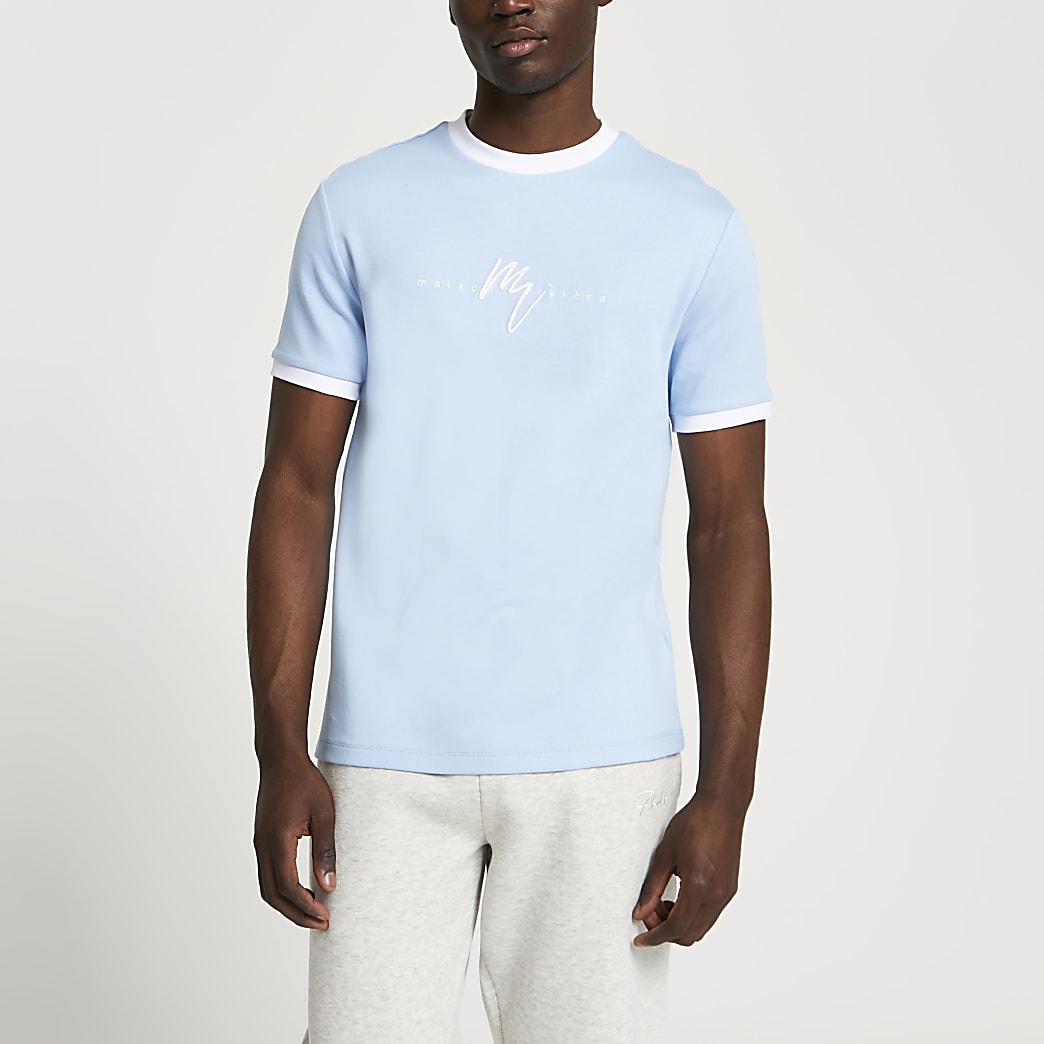 Maison Riviera blue slim fit t-shirt | River Island