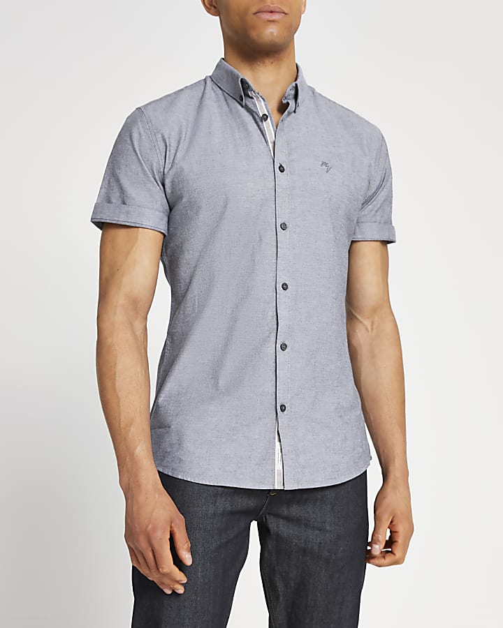Maison Riviera grey short sleeve Oxford shirt