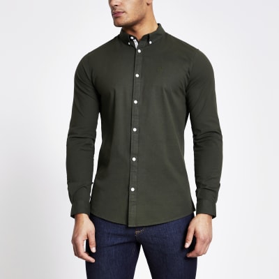 khaki slim fit shirt