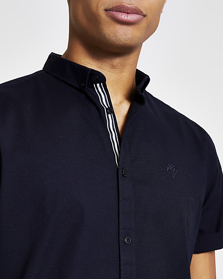 Maison Riviera navy short sleeve Oxford shirt