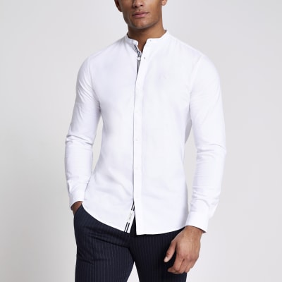 white slim fit grandad shirt