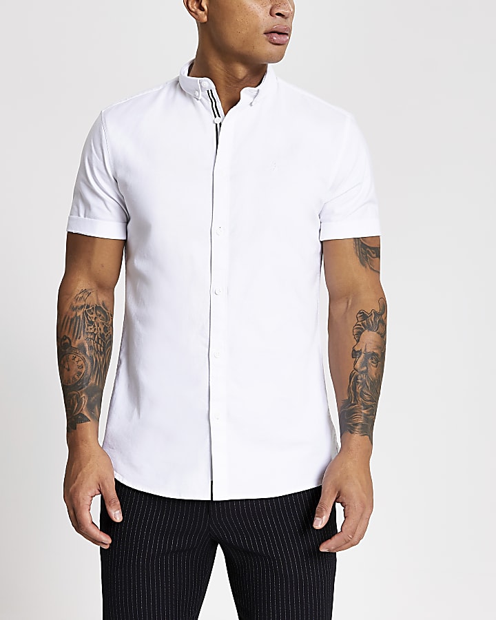 Maison Riviera white slim short sleeve shirt