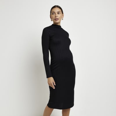 Maternity black bodycon midi dress River Island