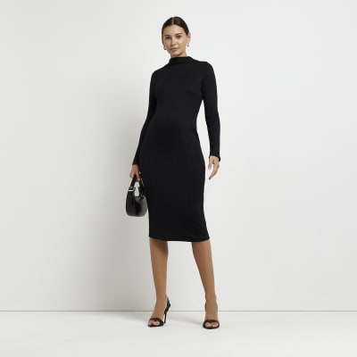 Maternity black bodycon midi dress River Island