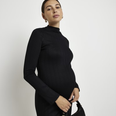 Maternity black bodycon midi dress River Island