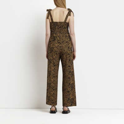 Maternity brown animal print shirred jumpsuit | River Island