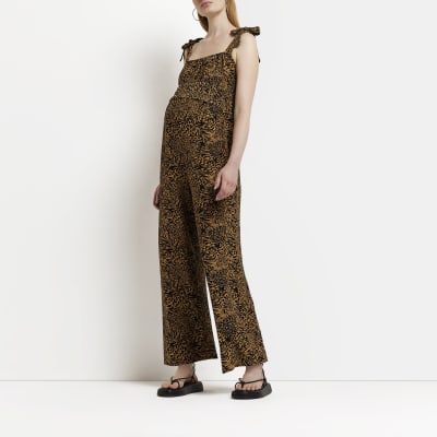 Maternity brown animal print shirred jumpsuit | River Island