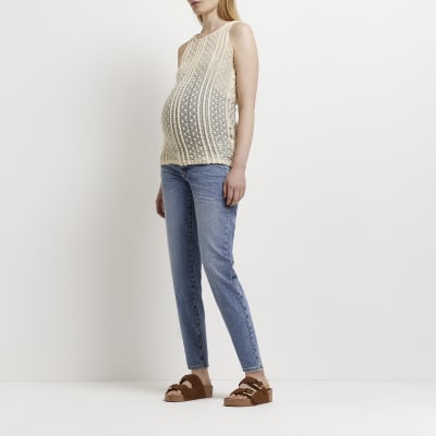Maternity cream textured lace tank top