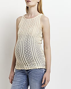 Maternity cream textured lace tank top