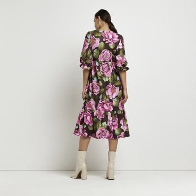 Maternity pink floral midi dress River Island