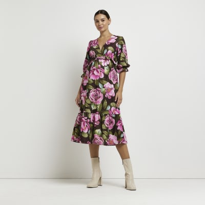 Maternity pink floral midi dress River Island