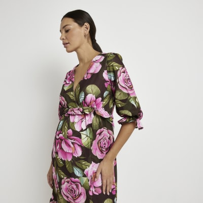 Maternity pink floral midi dress River Island