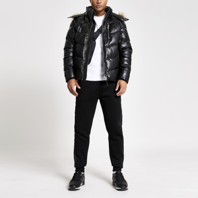 river island puffer jacket with hood in black