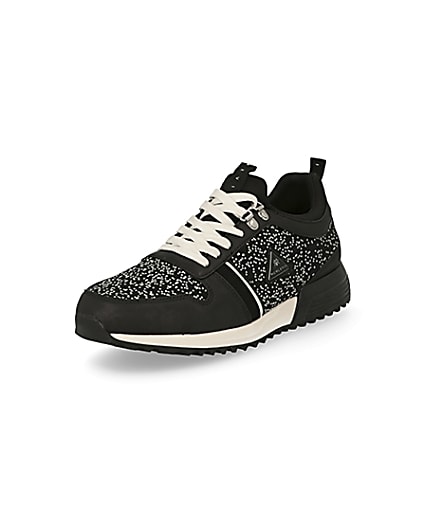 360 degree animation of product MCMLX black knitted lace-up trainers frame-0