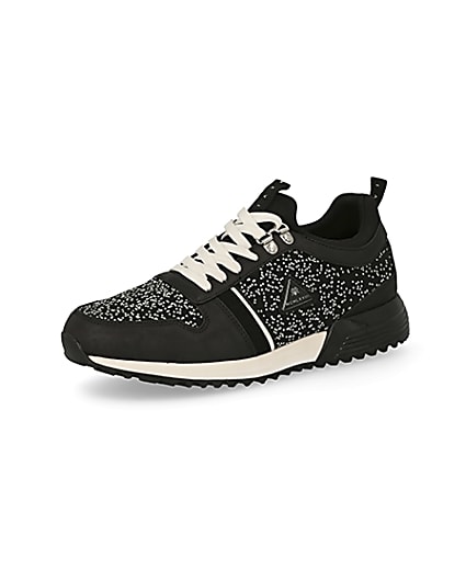 360 degree animation of product MCMLX black knitted lace-up trainers frame-1