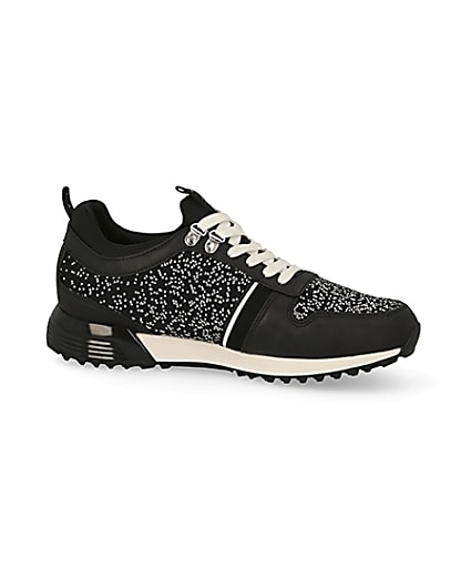 360 degree animation of product MCMLX black knitted lace-up trainers frame-16