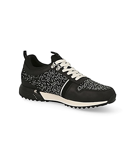 360 degree animation of product MCMLX black knitted lace-up trainers frame-17