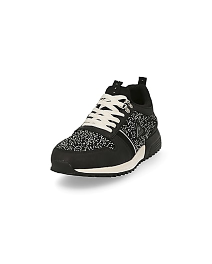 360 degree animation of product MCMLX black knitted lace-up trainers frame-23