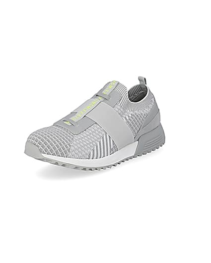 360 degree animation of product MCMLX grey elasticated knitted trainers frame-0