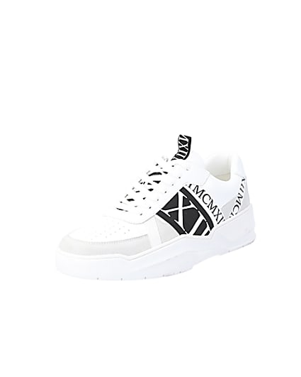 360 degree animation of product MCMLX white tape lace-up trainers frame-0