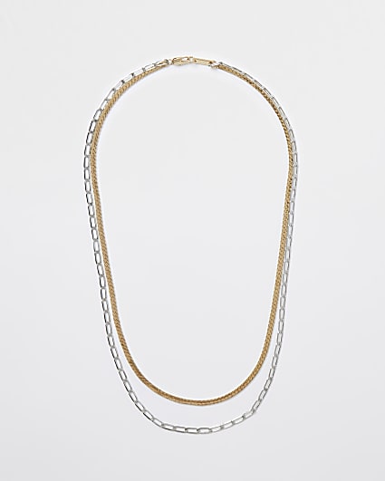 Metal mixed double chain necklace