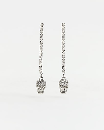 Metal skull diamante drop earrings