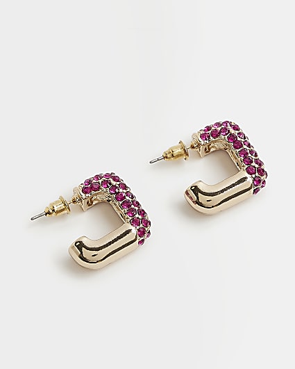 Metal square diamante hoop earrings