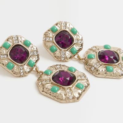 Metal stone drop earrings River Island