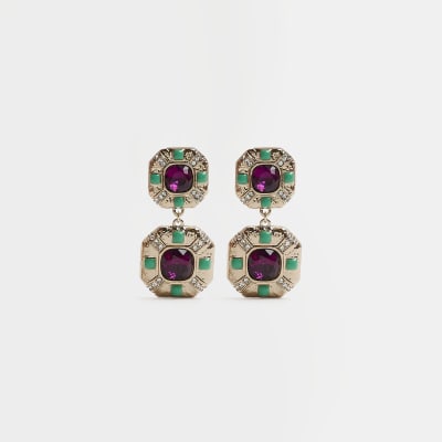 Metal stone drop earrings River Island