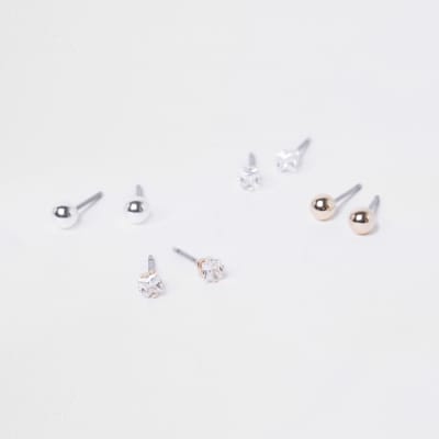 Metal stud earrings multipack