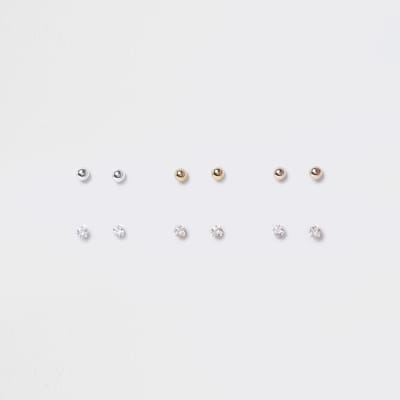 Metal stud earrings multipack