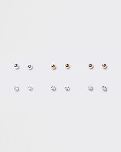 Metal stud earrings multipack