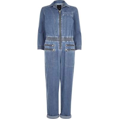 denim zip boiler suit