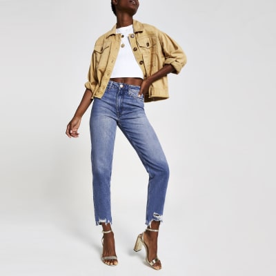dark blue denim mom jeans