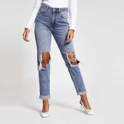 distressed ripped mom jeans