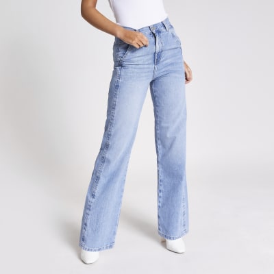 wide leg dark blue jeans