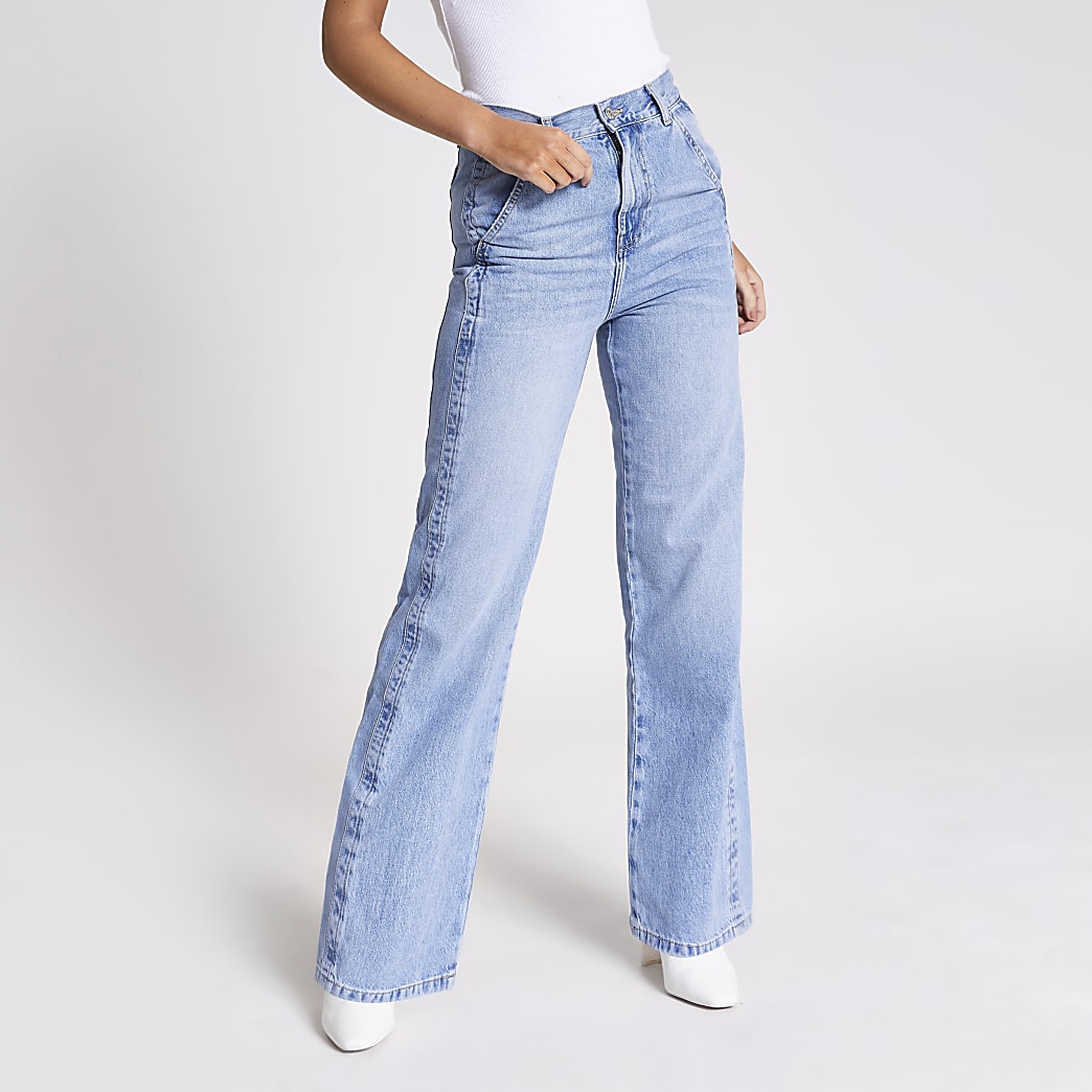 Wonderbaarlijk Middenblauwe slim-fit jeans met wijde pijpen | River Island ED-21