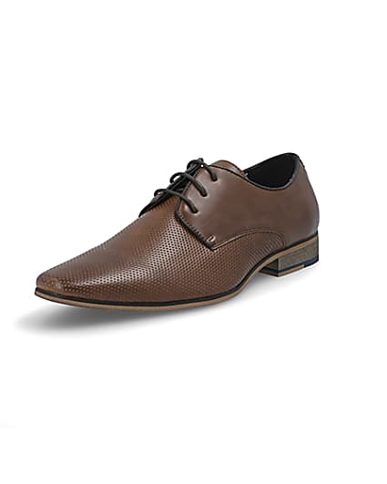 360 degree animation of product Mid brown textured derby shoes frame-0